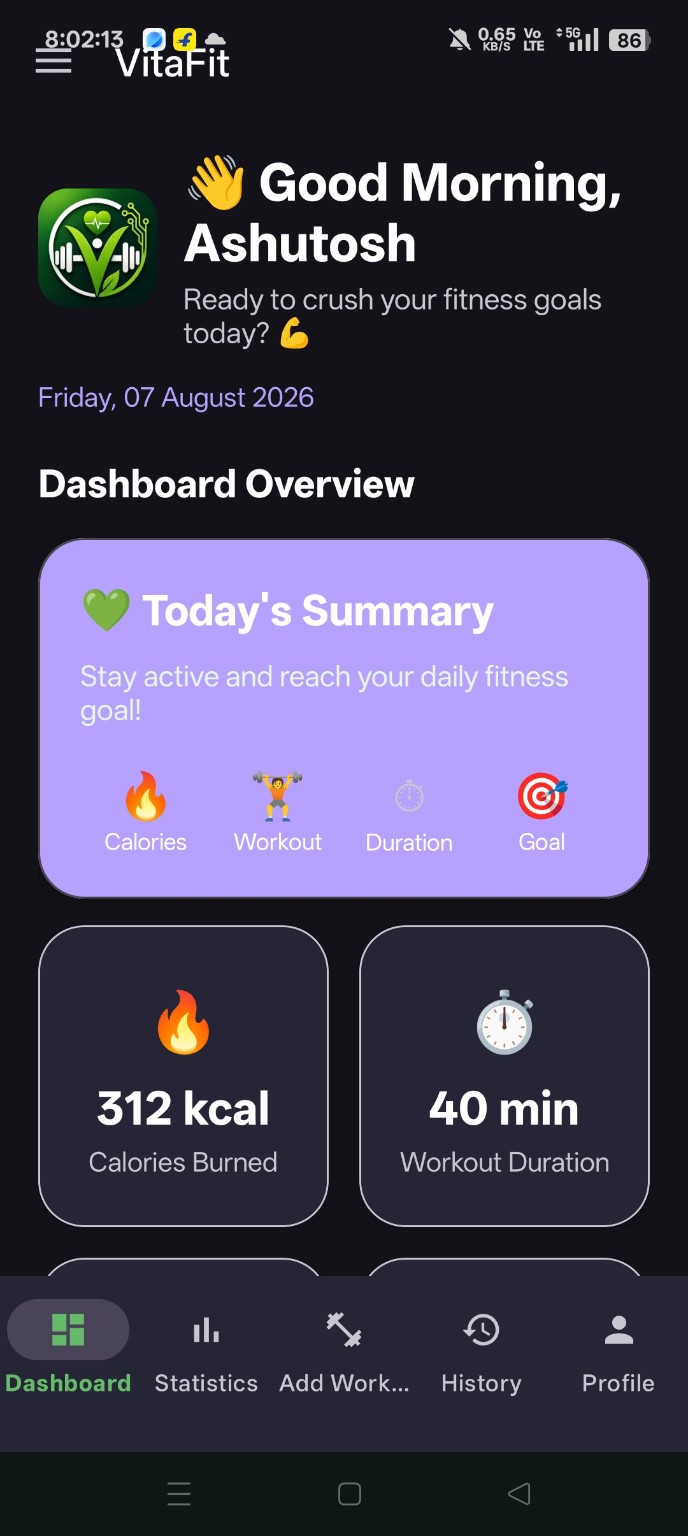 VitaFit dashboard in dark mode